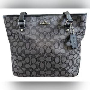 Coach Outline Black and Gray Signature Tote, Excellent Condition